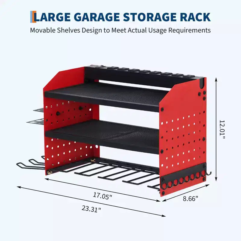 Organisateur d'outils électriques, support de perceuse mural, étagère de rangement pour perceuses robuste à 4 couches charge 180 kg, 8 supports de perceuse et porte-embouts, rangement utilitaire