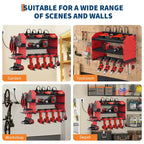 Organisateur d'outils électriques, support de perceuse mural, étagère de rangement pour perceuses robuste à 4 couches charge 180 kg, 8 supports de perceuse et porte-embouts, rangement utilitaire