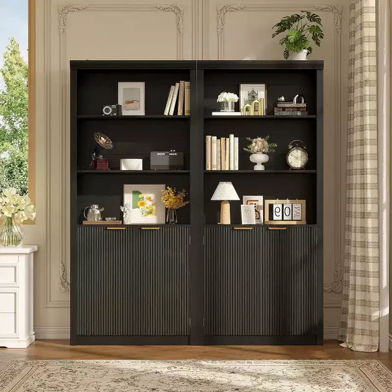 Grande étagère et bibliothèque, bibliothèque de 80 cm de large avec tiroir et portes, bibliothèque de ferme avec rangement, meuble en bois avec 5 étagères d'exposition