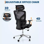 Chaise de bureau ergonomique en maille avec dossier haut, accoudoirs réglables 3D, roulettes souples, chaise d'ordinateur de bureau respirante pour de longues heures de travail, d'étude