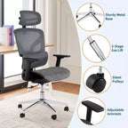 Chaise de bureau ergonomique en maille avec dossier haut, accoudoirs réglables 3D, roulettes souples, chaise d'ordinateur de bureau respirante pour de longues heures de travail, d'étude