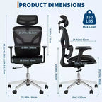 Chaise de bureau ergonomique en maille avec dossier haut, accoudoirs réglables 3D, roulettes souples, chaise d'ordinateur de bureau respirante pour de longues heures de travail, d'étude