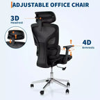 Chaise de bureau ergonomique en maille avec dossier haut, accoudoirs réglables 3D, roulettes souples, chaise d'ordinateur de bureau respirante pour de longues heures de travail, d'étude