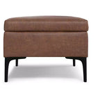 Lilah Grand pouf de rangement rectangulaire moderne du milieu du siècle de 48 pouces de large avec couvercle relevable en similicuir marron selle vieilli