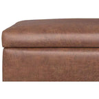 Lilah Grand pouf de rangement rectangulaire moderne du milieu du siècle de 48 pouces de large avec couvercle relevable en similicuir marron selle vieilli