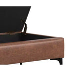 Lilah Grand pouf de rangement rectangulaire moderne du milieu du siècle de 48 pouces de large avec couvercle relevable en similicuir marron selle vieilli