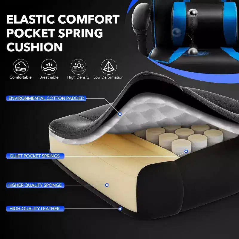 Acekool Ergonomic Gaming Chair for Adults, PU Leather, Massage Lumbar, Footrest, Adjustable, for Office or Gaming