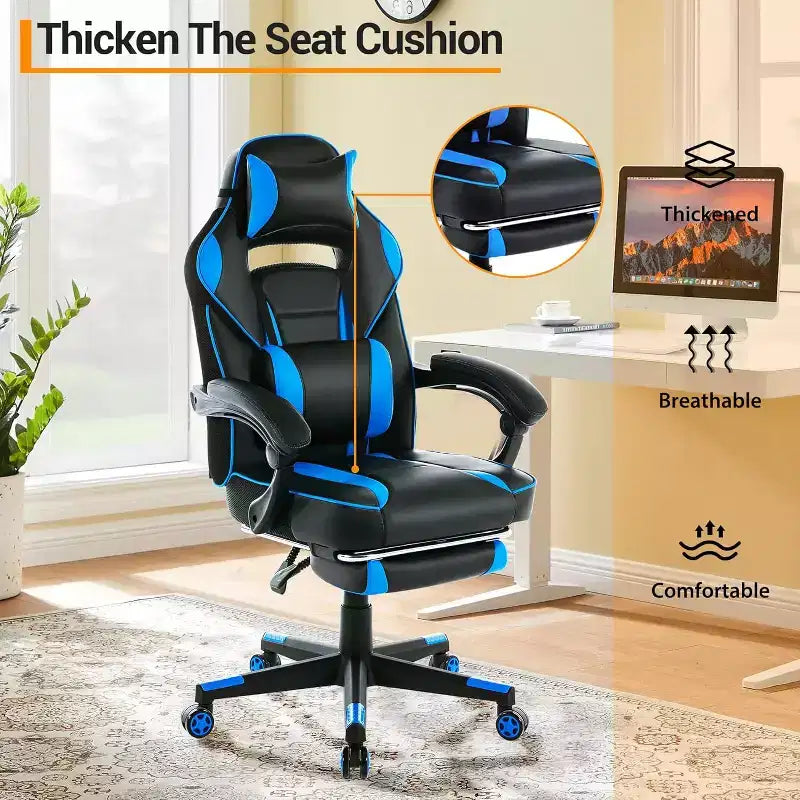 Acekool Ergonomic Gaming Chair for Adults, PU Leather, Massage Lumbar, Footrest, Adjustable, for Office or Gaming