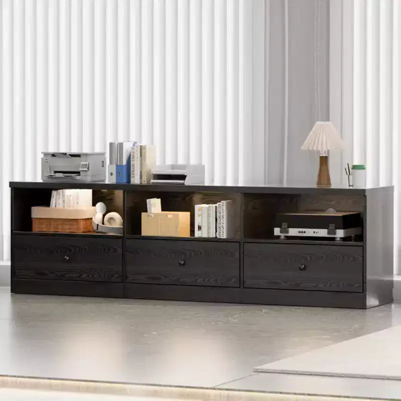 Meuble TV pour téléviseurs jusqu'à 80 pouces, centre de divertissement moderne avec grande étagère ouverte, tiroir et passe-câbles, console multimédia avec rangement