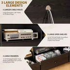 Meuble TV pour téléviseurs jusqu'à 80 pouces, centre de divertissement moderne avec grande étagère ouverte, tiroir et passe-câbles, console multimédia avec rangement