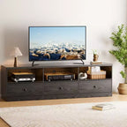 Meuble TV pour téléviseurs jusqu'à 80 pouces, centre de divertissement moderne avec grande étagère ouverte, tiroir et passe-câbles, console multimédia avec rangement