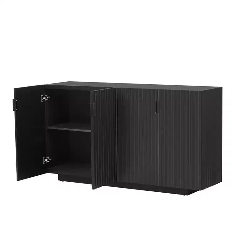 Buffet de rangement rétro 4 portes ondulées avec étagères réglables et poignées en cuivre