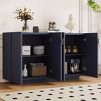 Buffet de rangement rétro 4 portes ondulées avec étagères réglables et poignées en cuivre
