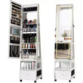 360 Swivel Jewelry Cabinet With Led Lights, Rotatable Full Length Mirror With Jewelry Storage,Lockable Standing Jewelry Armoire Organizer