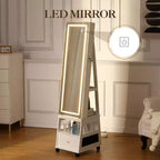 Meuble à bijoux pivotant à 360° avec lumières LED, miroir pleine longueur rotatif avec rangement à bijoux, organisateur de bijoux sur pied verrouillable