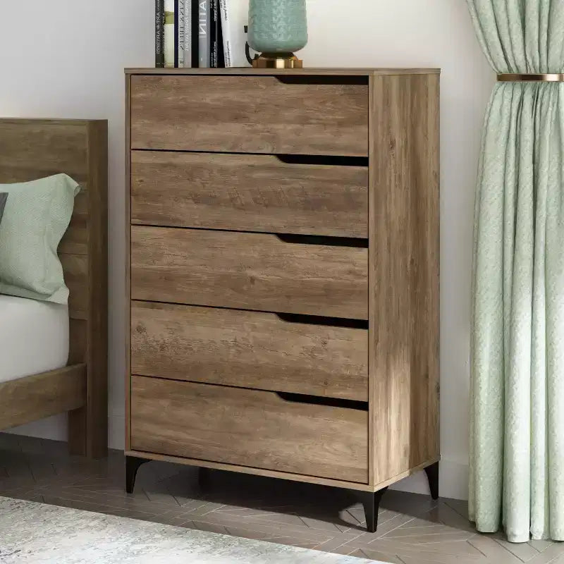 Commode 5 tiroirs Galano avec glissières métalliques 30,7 L 15,6 P 46,4 H