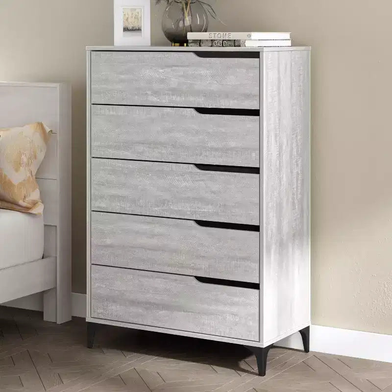 Commode 5 tiroirs Galano avec glissières métalliques 30,7 L 15,6 P 46,4 H