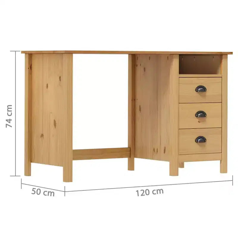 vidaXL Bureau marron miel en bois de pin massif Moyen Bureau rectangulaire