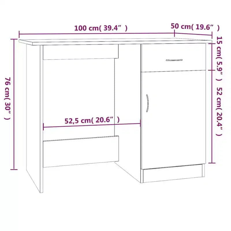vidaXL Bureau Gris Sonoma Bois d'ingénierie Taille standard de bureau Bureau