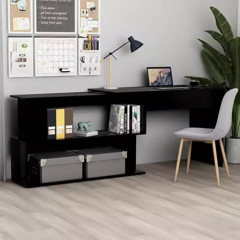 vidaXL Bureau Noir brillant Bois d'ingénierie Moyen Pivotant