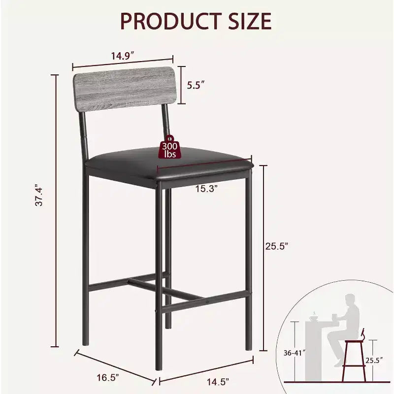 Tabourets de Bar Lot de 4, Tabourets de Bar en Cuir de 64,8 cm, Tabourets de Comptoir Modernes avec Dossier et Pieds en Métal, Chaises de Comptoir pour Îlot de Cuisine