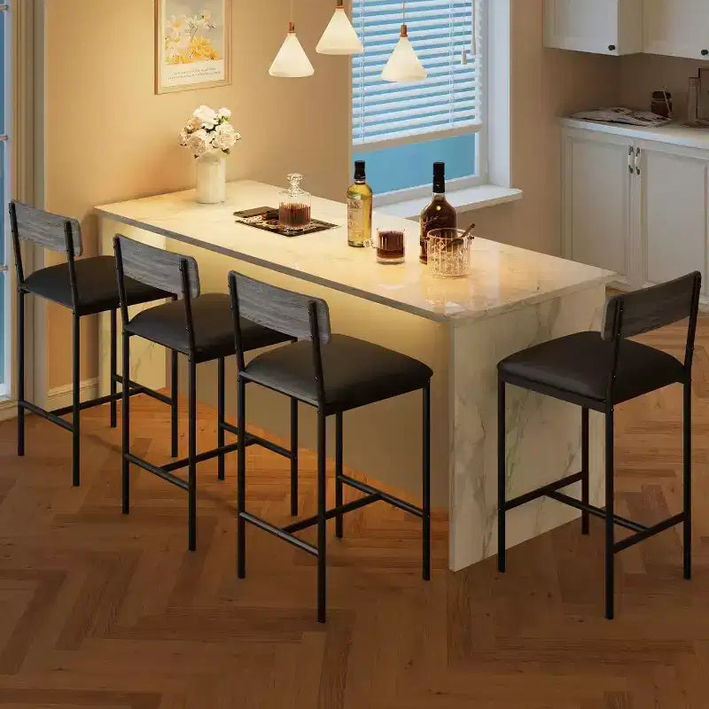 Tabourets de Bar Lot de 4, Tabourets de Bar en Cuir de 64,8 cm, Tabourets de Comptoir Modernes avec Dossier et Pieds en Métal, Chaises de Comptoir pour Îlot de Cuisine
