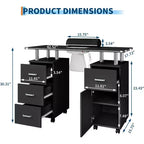 Table de manucure Acekool gris/noir, bureau de manucure avec rangement, roulettes verrouillables et collecteur de poussière pour salon ou spa