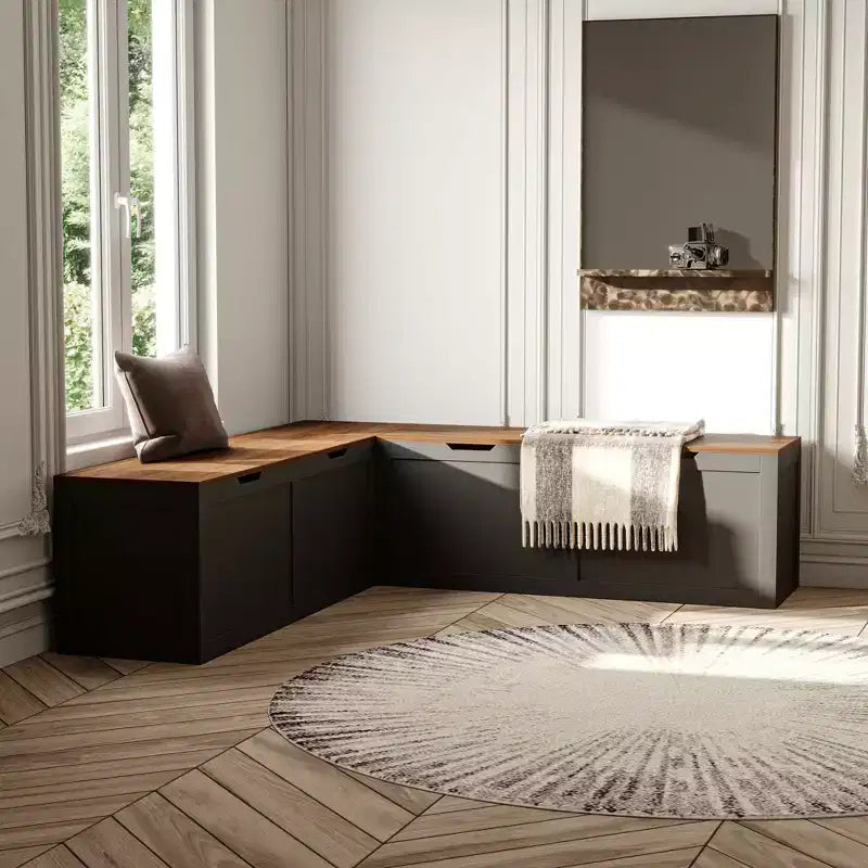 Famapy Black L-Shaped Corner Bench with Storage  Flip-Top Shoe & Item Organizer for Entryway or Room