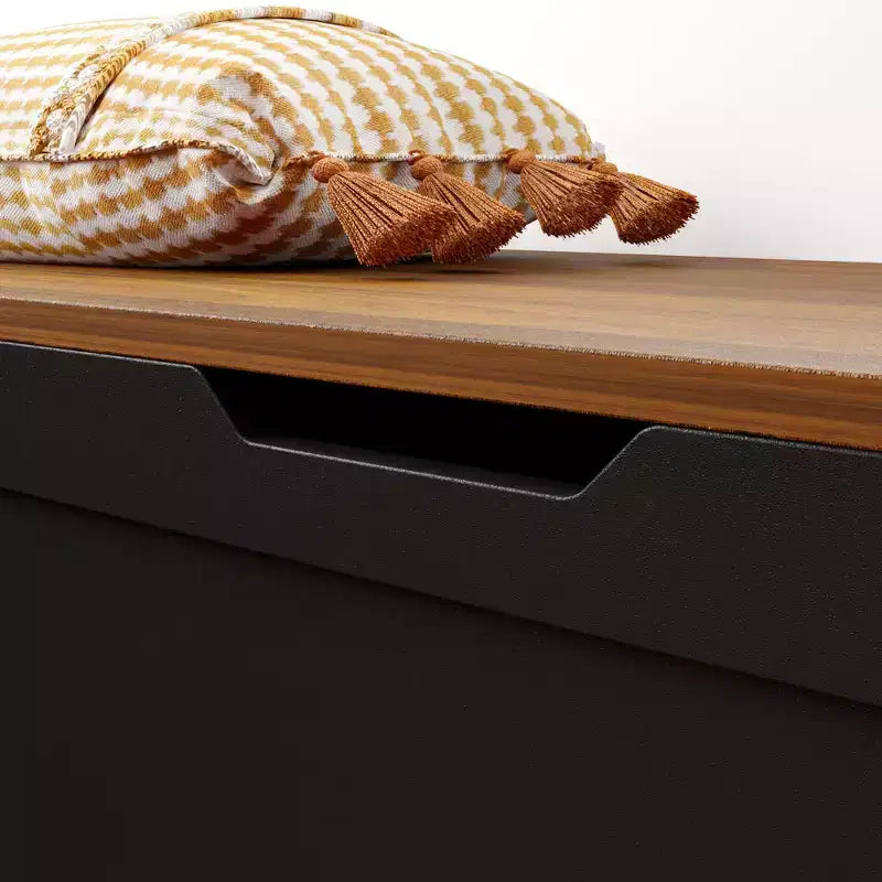 Banc d'angle en L noir Famapy avec rangement, organisateur de chaussures et d'articles à rabat pour entrée ou pièce