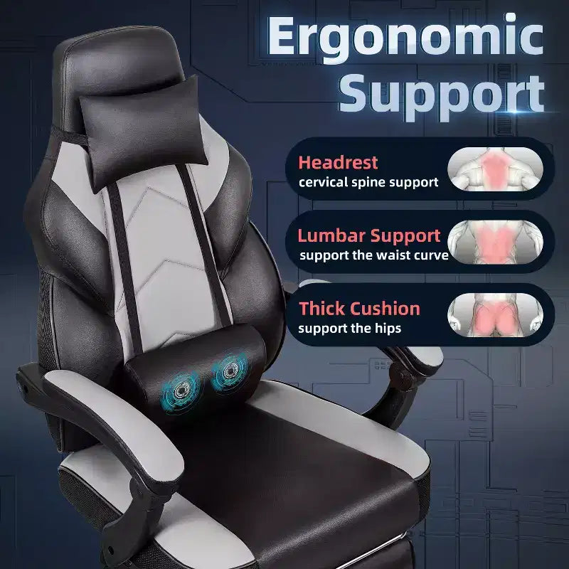 Chaises de Jeu Celebalcony pour Adultes avec Repose-Pieds, Dossier Haut, Support Lombaire Massant, Chaises d'Ordinateur Pivotantes à 360° et Réglables en Hauteur
