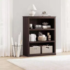 Étagère 3 niveaux esprit ferme : bibliothèque basse en bois avec rangement ouvert pour le salon, le bureau ou la chambre à coucher (présentation et organisation).