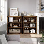 Étagère 3 niveaux esprit ferme : bibliothèque basse en bois avec rangement ouvert pour le salon, le bureau ou la chambre à coucher (présentation et organisation).