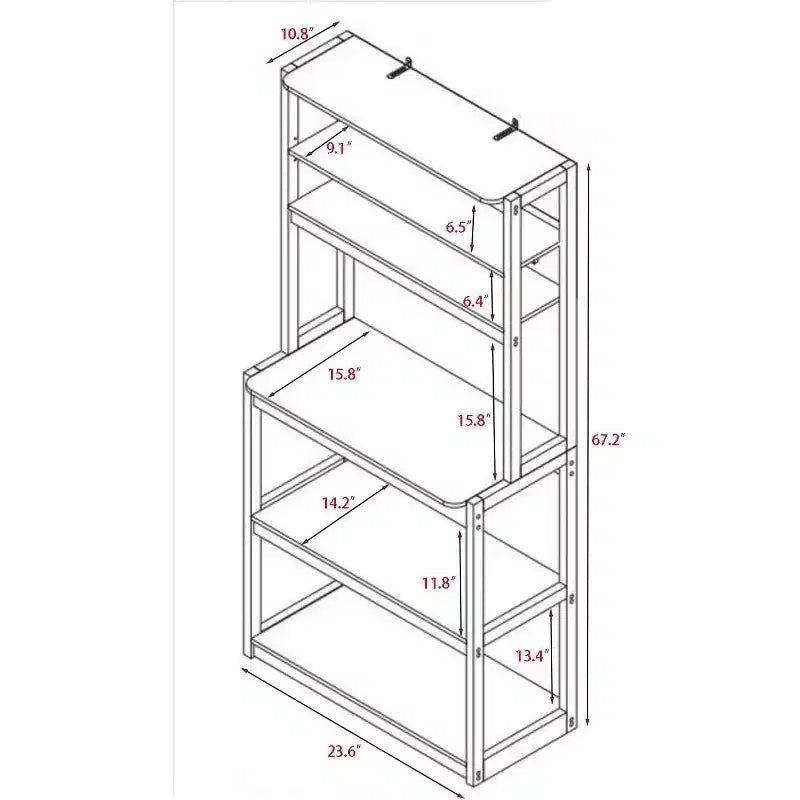 Étagère à boulanger à 5 niveaux en bois avec support à micro-ondesÉtagère de rangement autoportante pour cuisine, salle à manger ou bureau