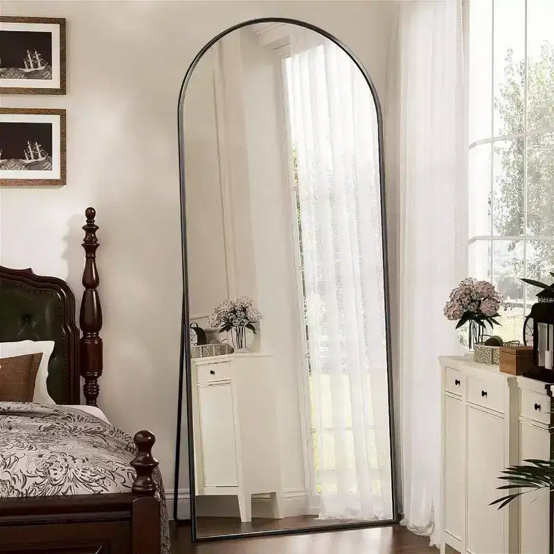 Miroir arche noir 71x28 avec support. Grand miroir sur pied ou à accrocher pour chambre, salon