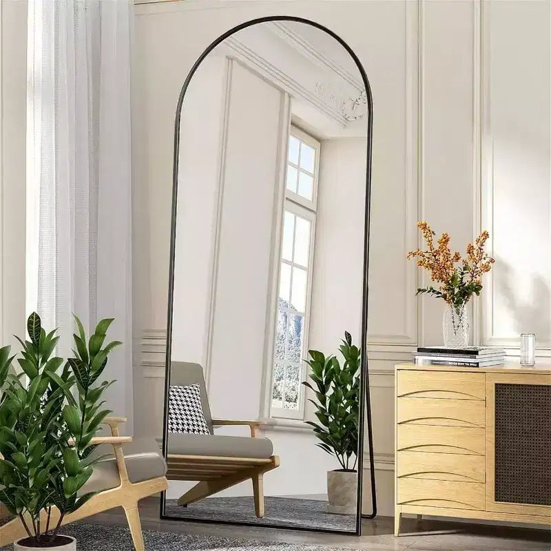 Miroir arche noir 71x28 avec support. Grand miroir sur pied ou à accrocher pour chambre, salon