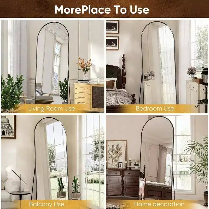 Miroir arche noir 71x28 avec support. Grand miroir sur pied ou à accrocher pour chambre, salon