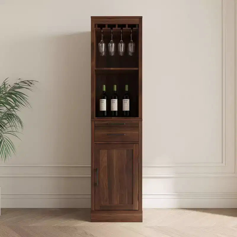 Particle Board + MDF Brown Walnut Modular Bar Cabinet with Storage Shelves and Dining Room Cabinets Walnut Brown one size