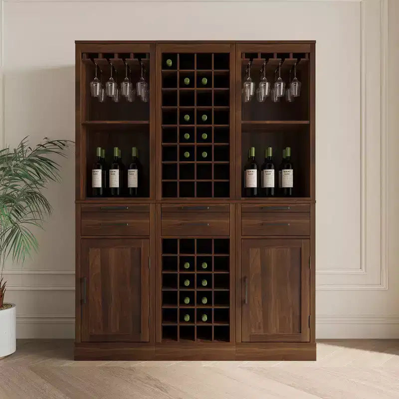 Particle Board + MDF Brown Walnut Modular Bar Cabinet with Storage Shelves and Dining Room Cabinets Walnut Brown one size