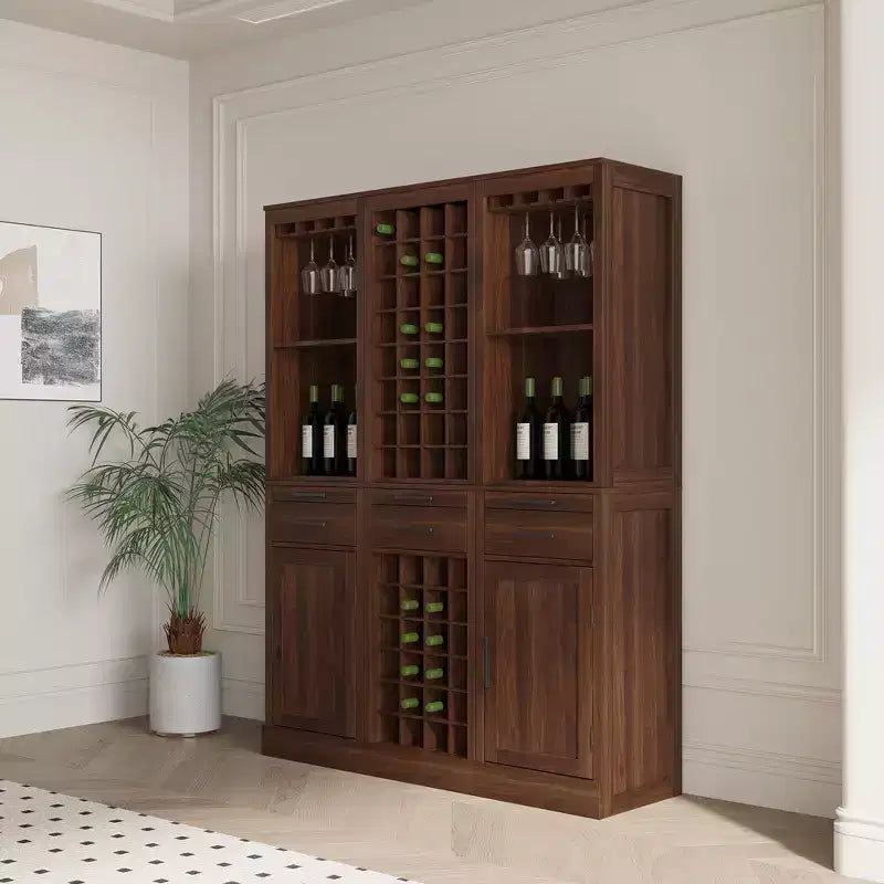 Particle Board + MDF Brown Walnut Modular Bar Cabinet with Storage Shelves and Dining Room Cabinets Walnut Brown one size