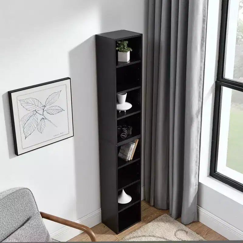 Tour de rangement multimédia à 8 niveaux, meuble de rangement CD DVD fin avec étagères réglables, bibliothèque étroite et haute pour la maison et le bureau