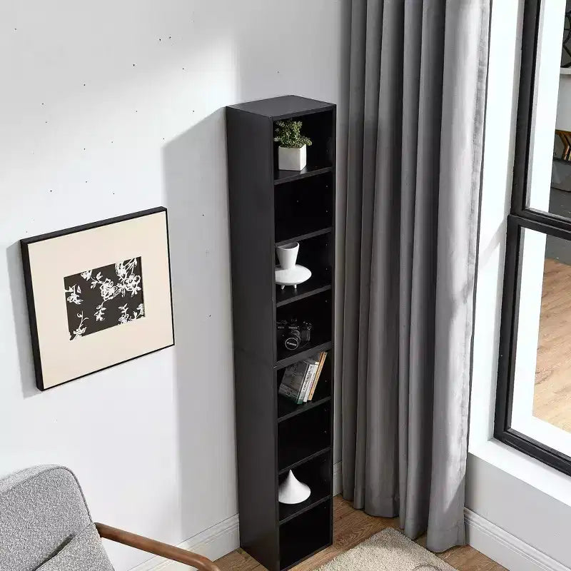 Tour de rangement multimédia à 8 niveaux, meuble de rangement CD DVD fin avec étagères réglables, bibliothèque étroite et haute pour la maison et le bureau