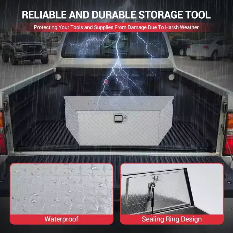 Boîte à outils de camion, 39 Boîte de rangement en aluminium robuste pour timon de remorque, en tôle striée, étanche et verrouillable, pour camionnette/camping-car