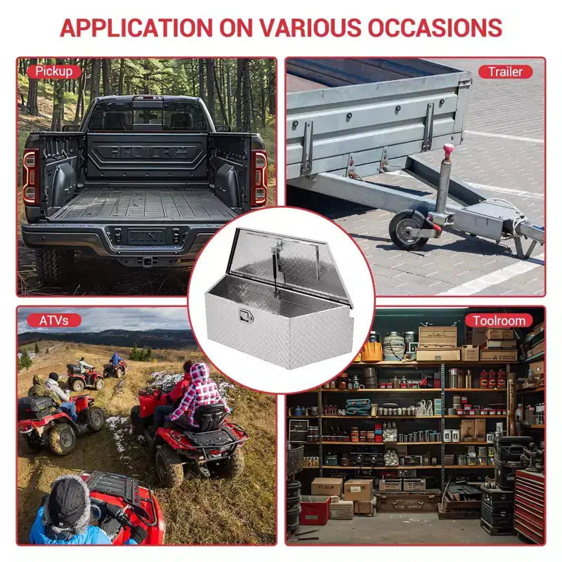 Boîte à outils de camion, 39 Boîte de rangement en aluminium robuste pour timon de remorque, en tôle striée, étanche et verrouillable, pour camionnette/camping-car