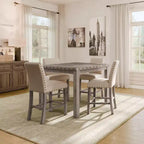 Ensemble de salle à manger en bois - Table rectangulaire de style ferme moderne et chaises rembourrées pour cuisine et salle à manger (beige) - Morden Fort