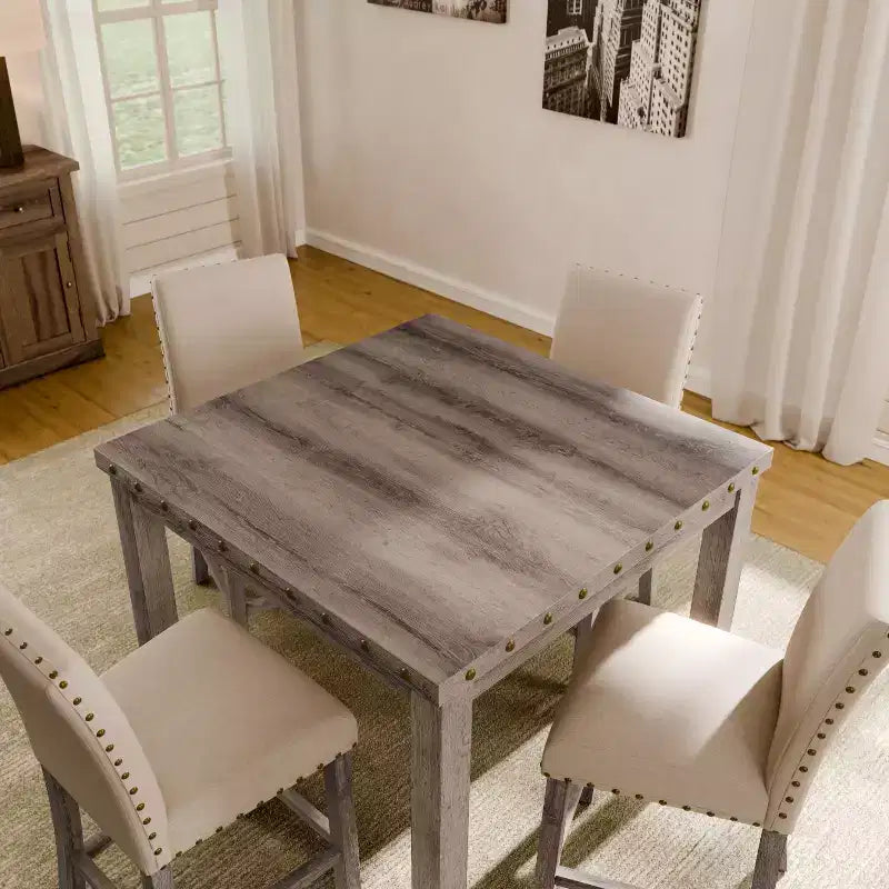 Ensemble de salle à manger en bois - Table rectangulaire de style ferme moderne et chaises rembourrées pour cuisine et salle à manger (beige) - Morden Fort