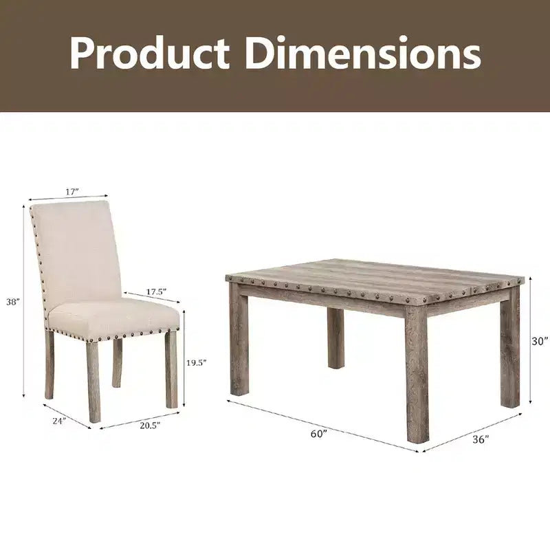 Ensemble de salle à manger en bois - Table rectangulaire de style ferme moderne et chaises rembourrées pour cuisine et salle à manger (beige) - Morden Fort
