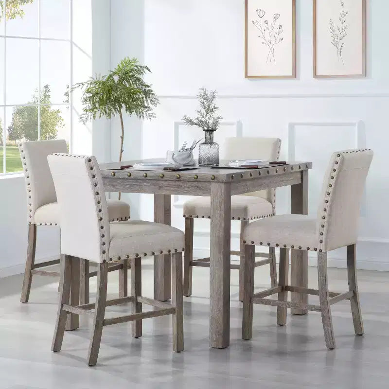 Ensemble de salle à manger en bois - Table rectangulaire de style ferme moderne et chaises rembourrées pour cuisine et salle à manger (beige) - Morden Fort