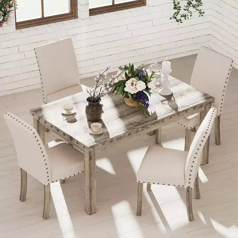Ensemble de salle à manger en bois - Table rectangulaire de style ferme moderne et chaises rembourrées pour cuisine et salle à manger (beige) - Morden Fort