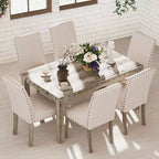 Ensemble de salle à manger en bois - Table rectangulaire de style ferme moderne et chaises rembourrées pour cuisine et salle à manger (beige) - Morden Fort
