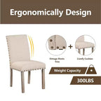 Ensemble de salle à manger en bois - Table rectangulaire de style ferme moderne et chaises rembourrées pour cuisine et salle à manger (beige) - Morden Fort